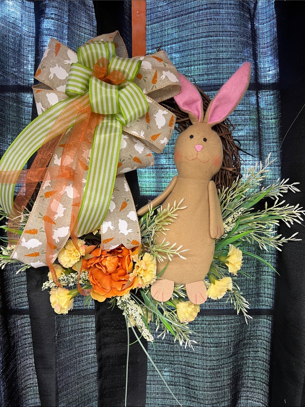 Easter Bunny Spring Wreath with Orange & Green Accents